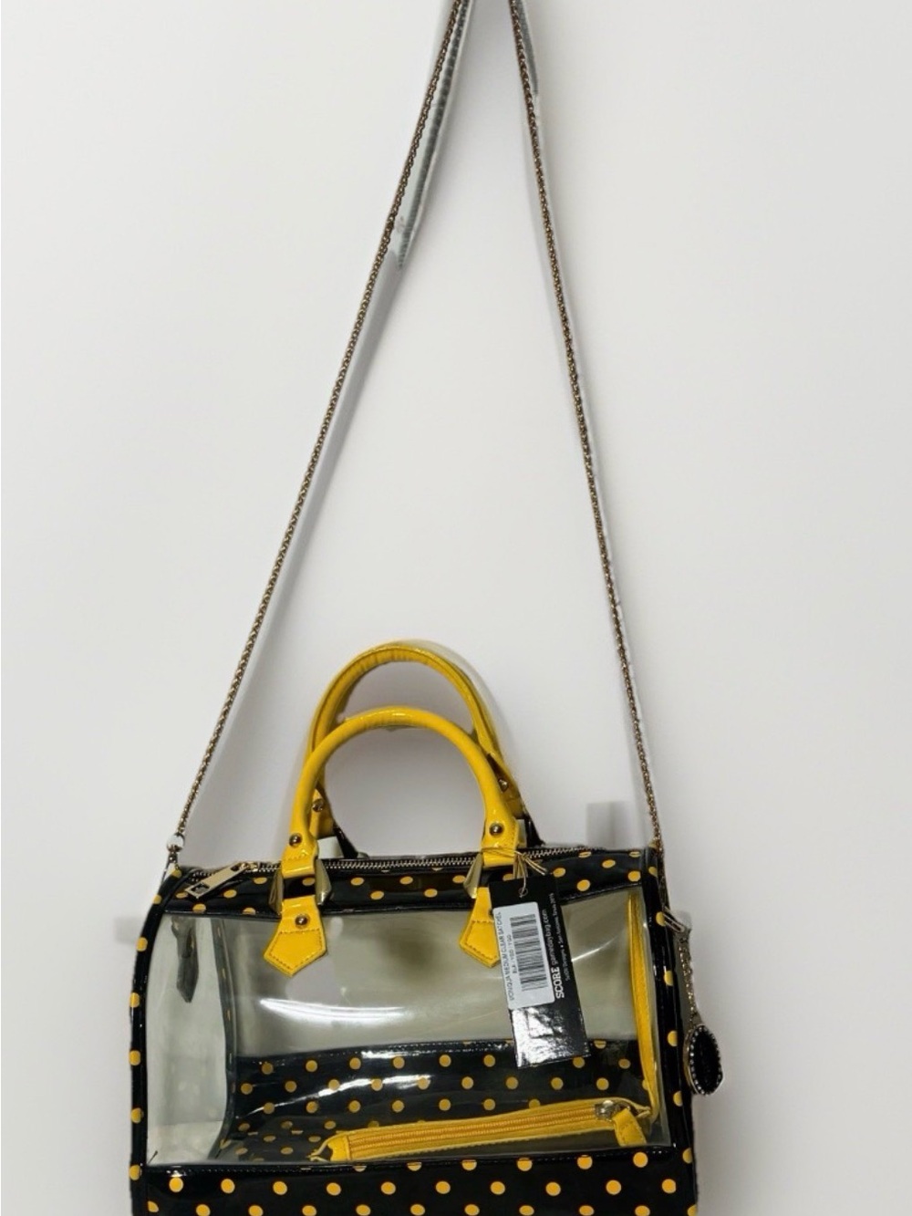 Rare NOS Score Game day any day clear  black yellow polka not NWT handbag